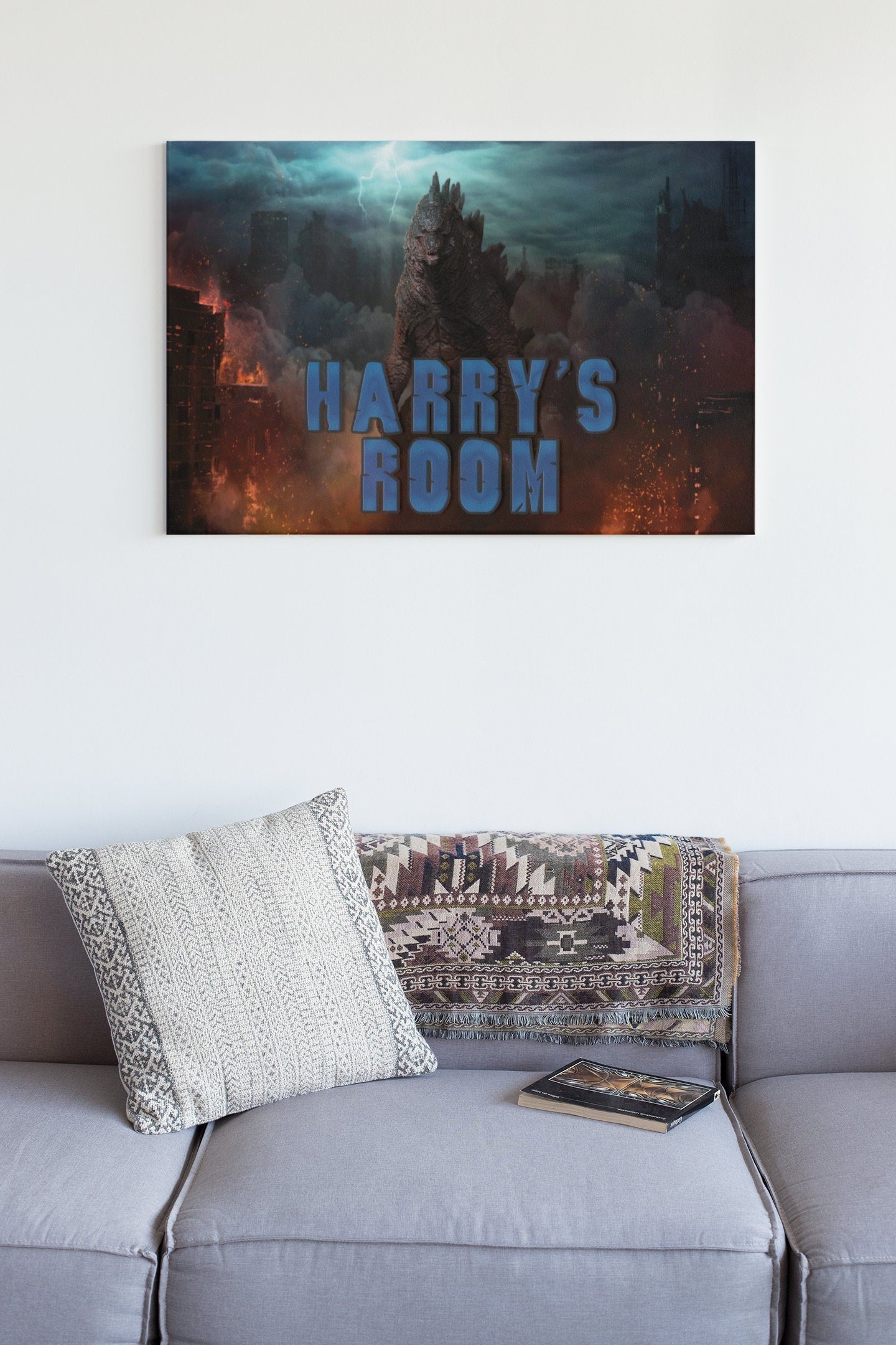 Personalised Godzilla Name Poster: Bedroom Wall Art - wall art print by Sarah's Embroidery