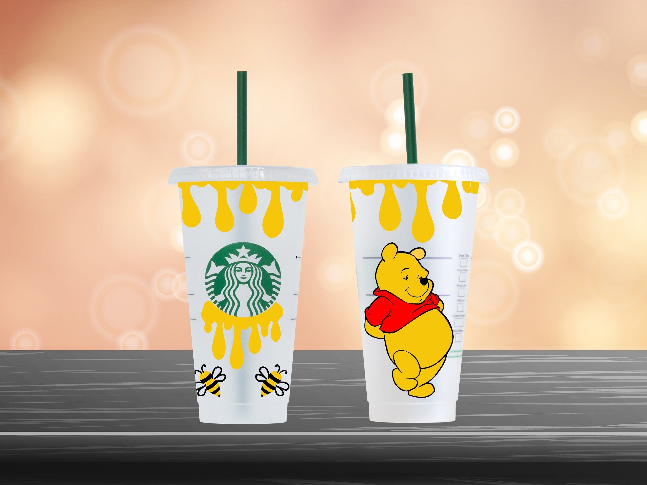Winnie The Pooh Starbucks Cold Cup: Custom 24oz Design - cold cup by Sarah's Embroidery