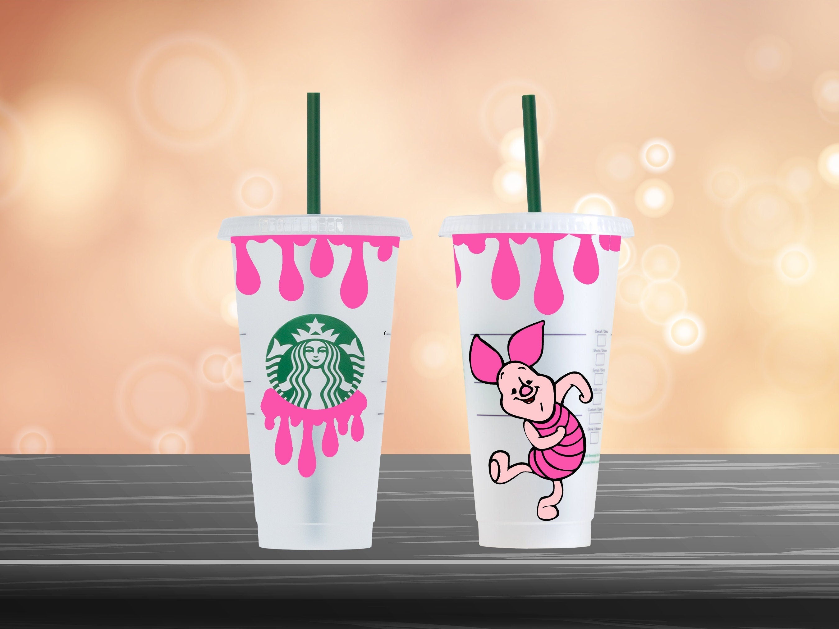 Piglet Winnie The Pooh Starbucks Cold Cup 24oz - cold cup by Sarah's Embroidery