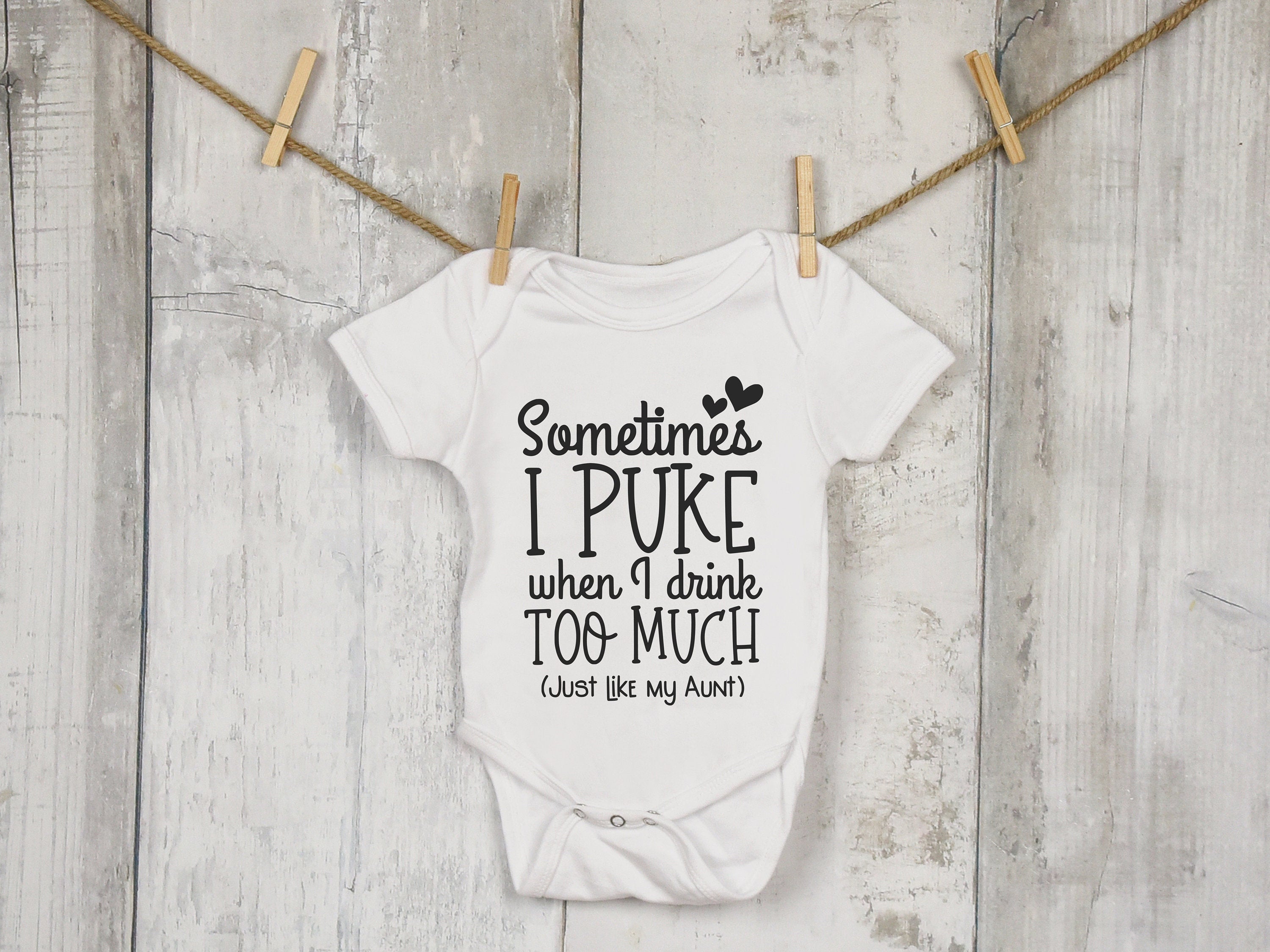 Funny Baby Bodysuit - Aunt Puke Joke, 100% Cotton Baby Grow - baby bodysuit by Sarah's Embroidery