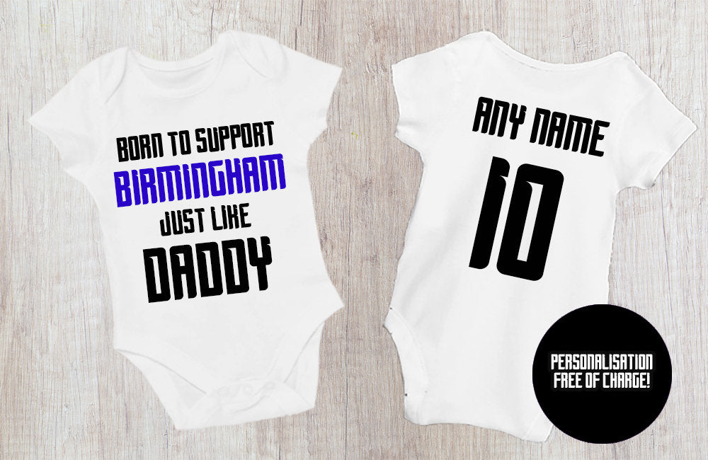 Birmingham Football Baby Bodysuit - Born to Support, Handmade Cotton Baby Vest - baby bodysuit by Sarah's Embroidery