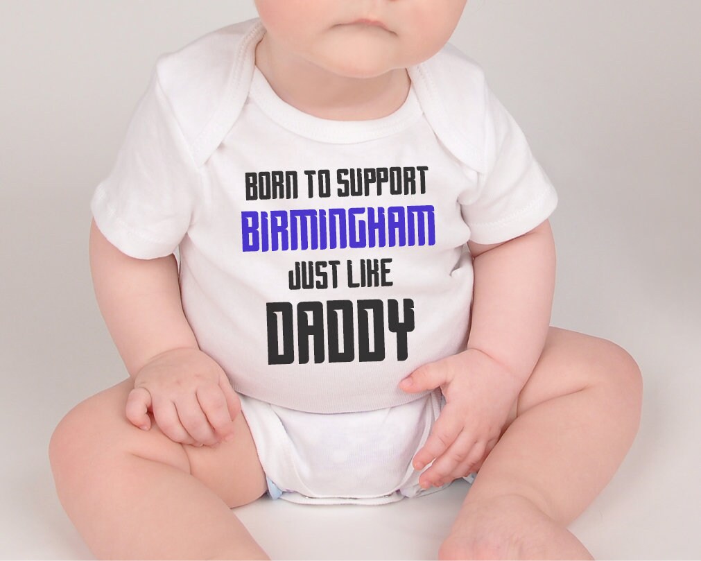 Birmingham Football Baby Bodysuit - Born to Support, Handmade Cotton Baby Vest - baby bodysuit by Sarah's Embroidery