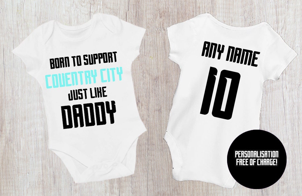 Coventry Football Baby Bodysuit, Born to Support, Baby Gift - baby bodysuit by Sarah's Embroidery