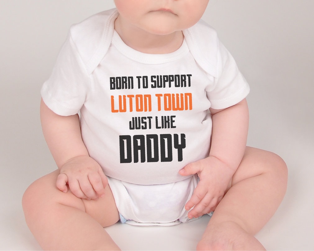 Luton Town Baby Bodysuit - Born to Support, Football Baby Vest - baby bodysuit by Sarah's Embroidery