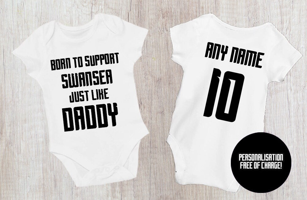 Swansea Football Baby Vest: Born to Support - Handmade Cotton Bodysuit - baby bodysuit by Sarah's Embroidery