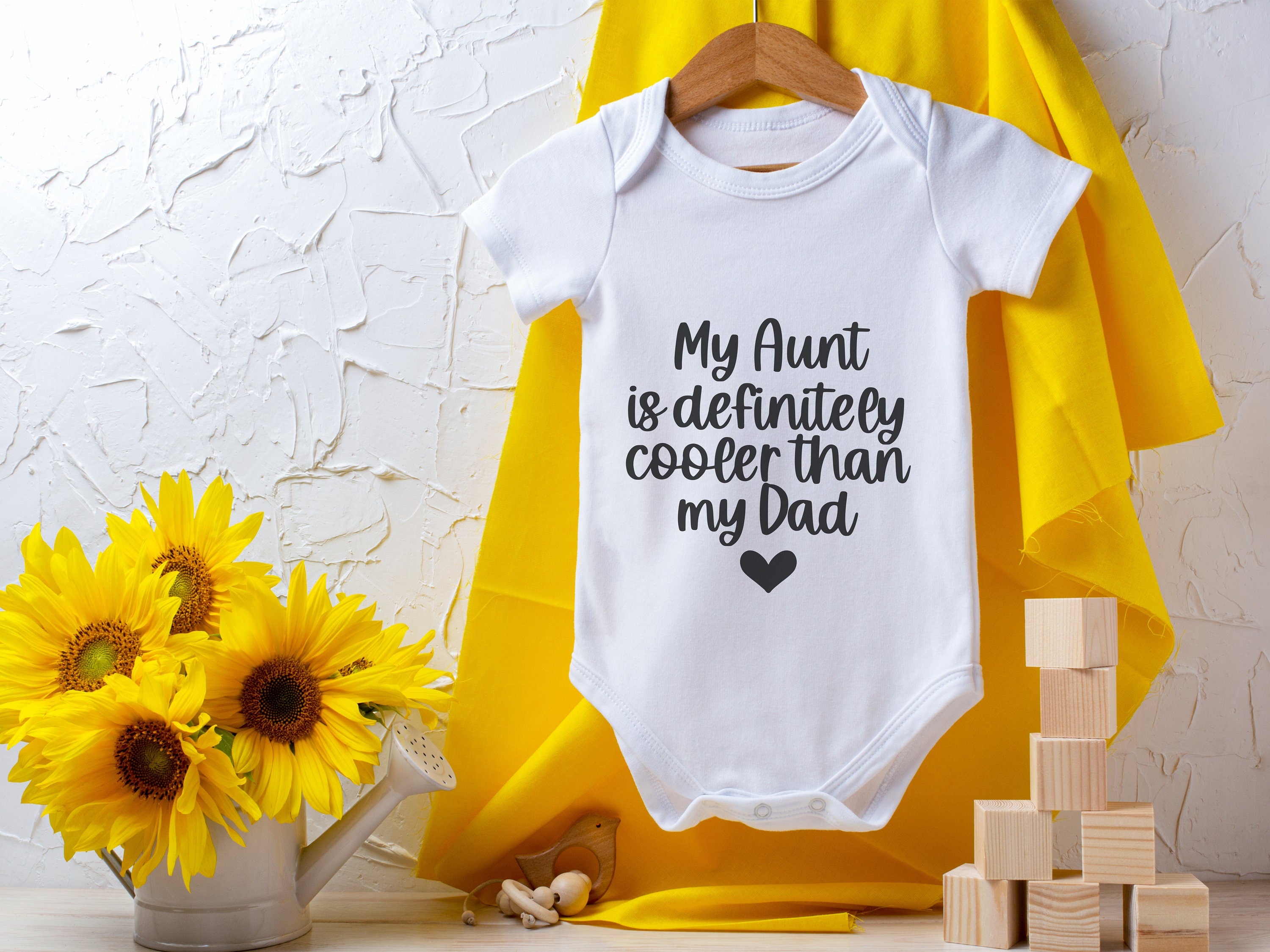 Aunt is Cooler Than Dad Baby Bodysuit - 100% Cotton Baby Grow - baby bodysuit by Sarah's Embroidery
