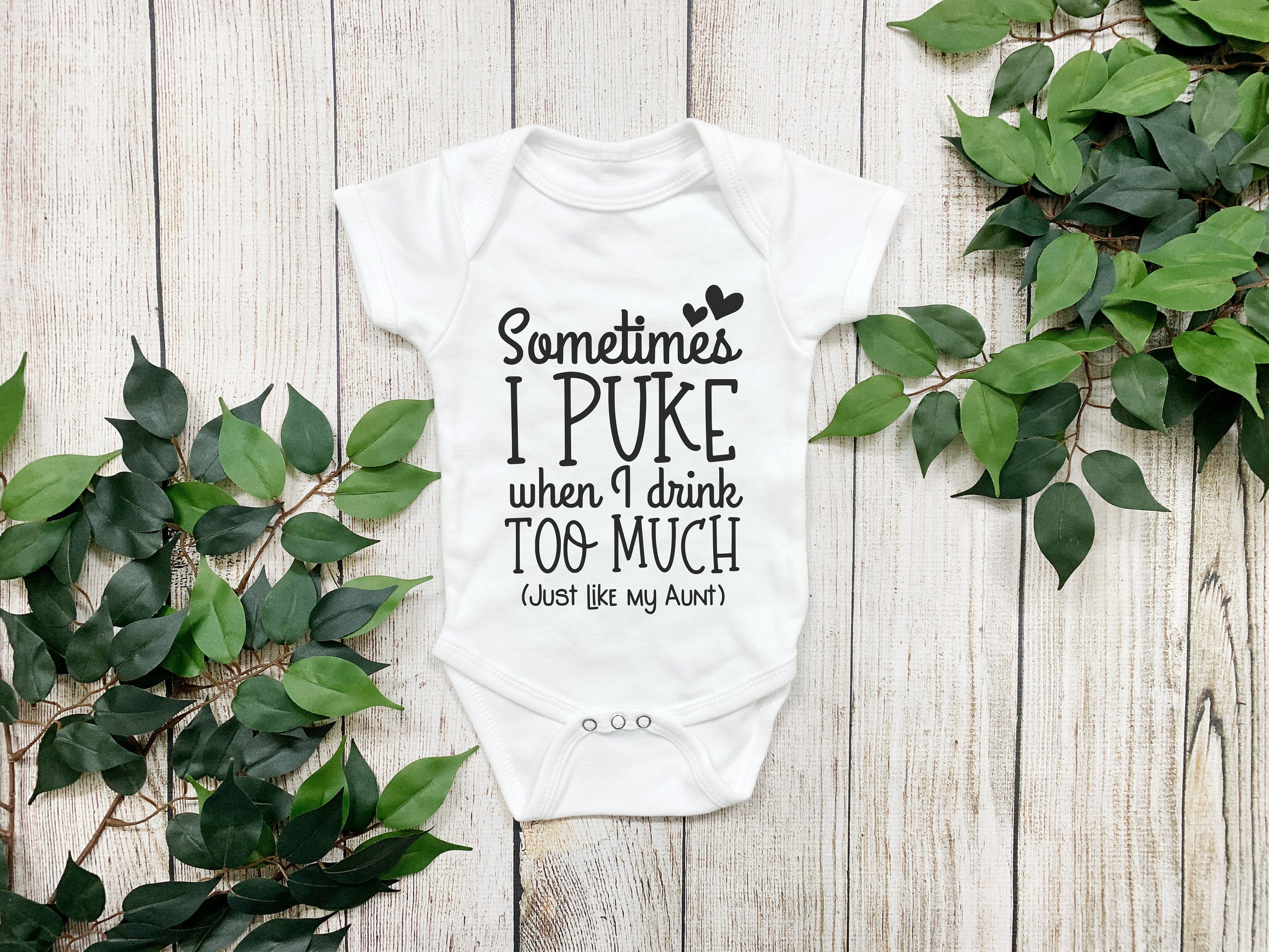 Funny Baby Bodysuit - Aunt Puke Joke, 100% Cotton Baby Grow - baby bodysuit by Sarah's Embroidery