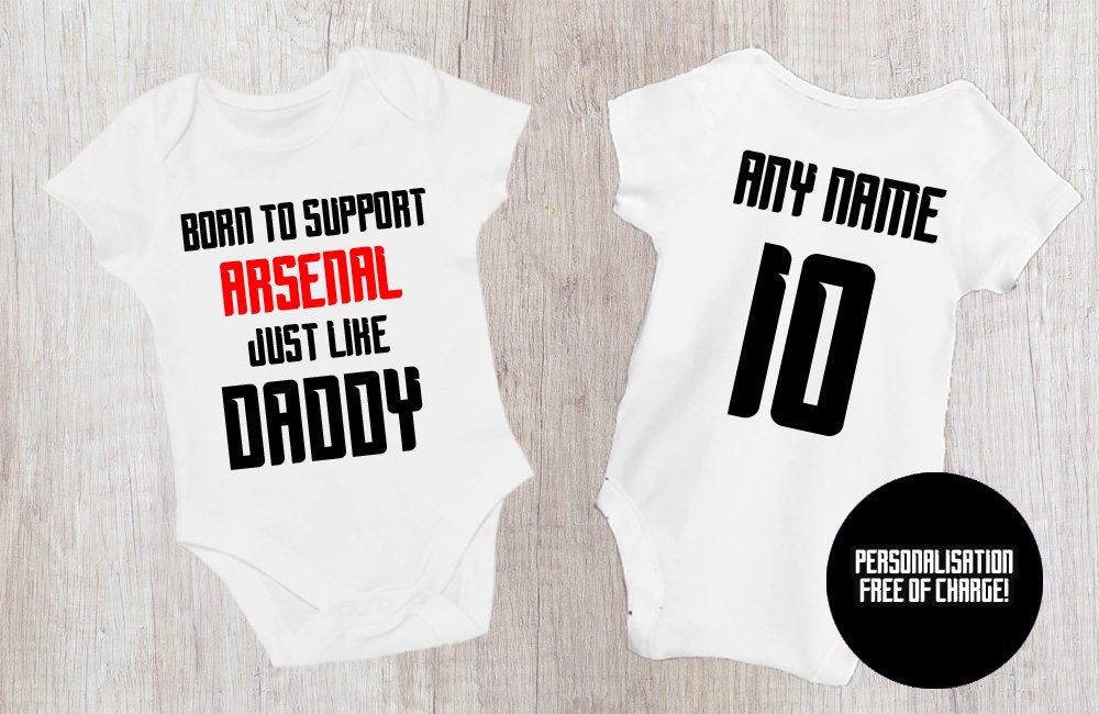 Arsenal Baby Bodysuit - Born to Support Football Team - baby bodysuit by Sarah's Embroidery