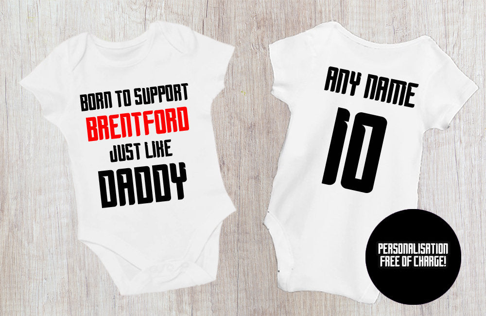 Brentford Baby Bodysuit - Football Fan Gift, 100% Cotton - baby bodysuit by Sarah's Embroidery