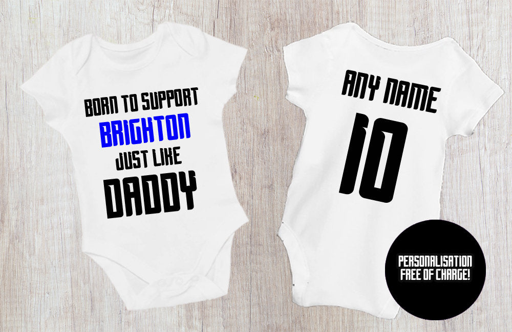 Brighton Football Baby Bodysuit - Born to Support - baby bodysuit by Sarah's Embroidery