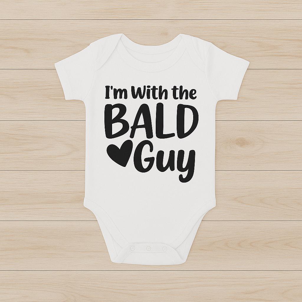 I'm with the bald guy baby grow, In all sizes 0,3,6,12 months - baby bodysuit by Sarah's Embroidery