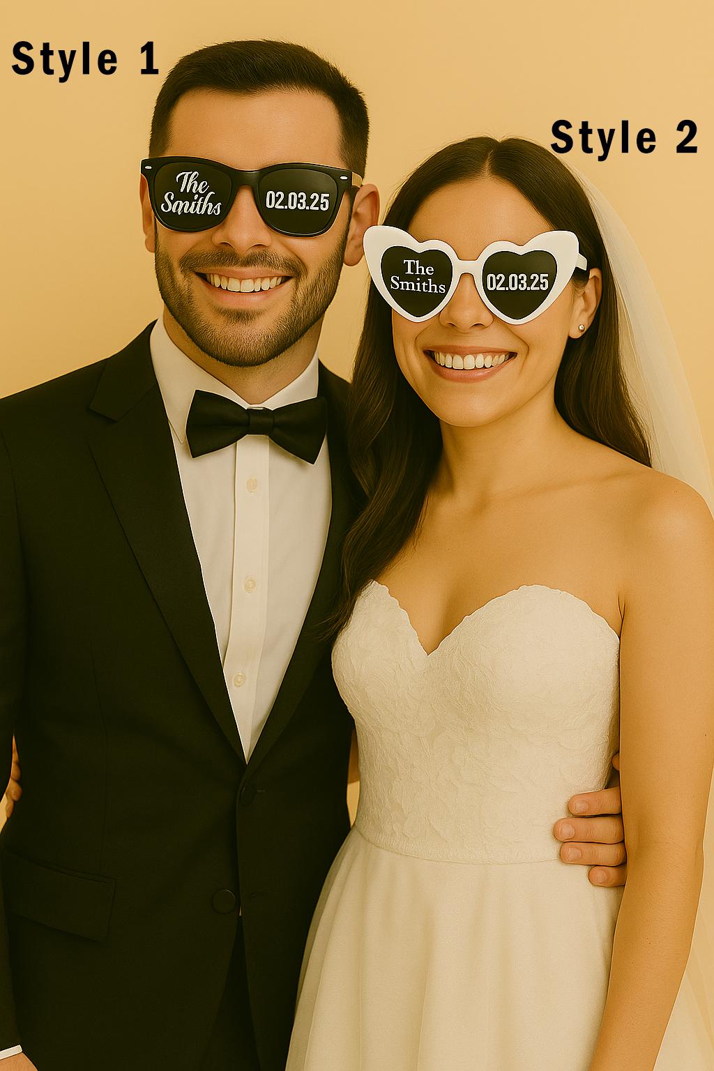 Personalised Wedding Sunglasses – Bride & Groom Favors, Custom Date - sunglasses by Sarah's Embroidery