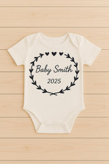 Personalised Baby Bodysuit – Custom Name Wreath, Baby Shower Gift - baby bodysuit by Sarah's Embroidery