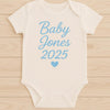 Personalised Baby Bodysuit - Blue Name Announcement Outfit - Handmade UK - baby bodysuit by Sarah's Embroidery