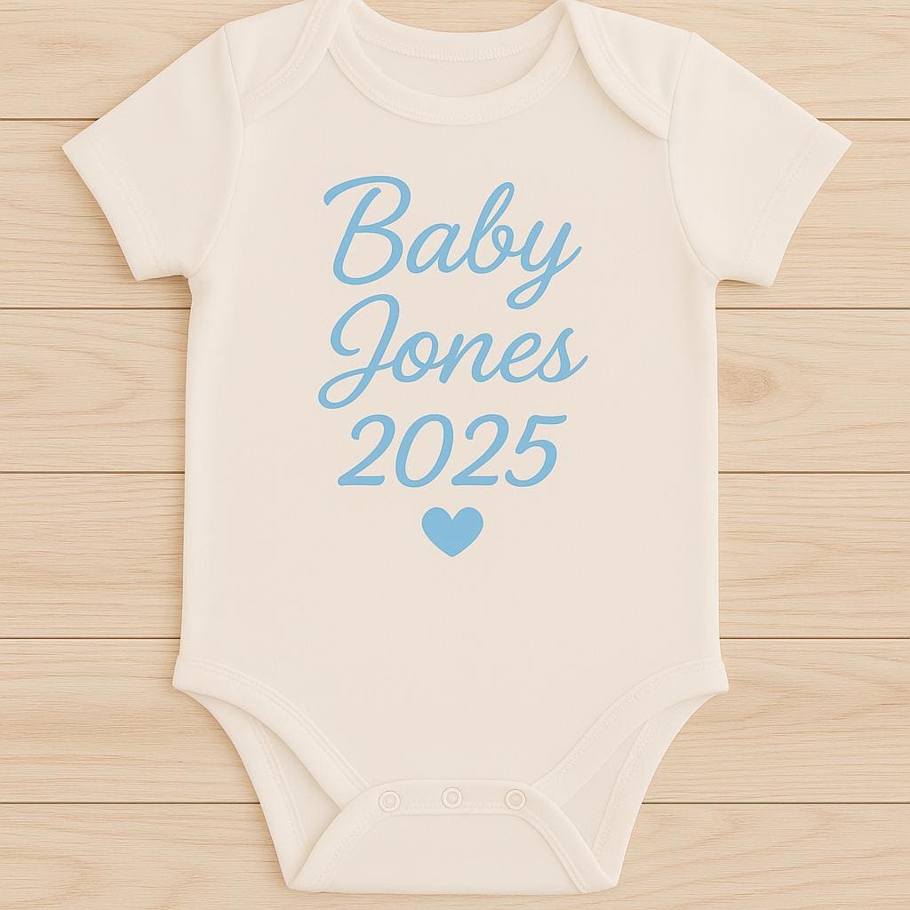 Personalised Baby Bodysuit - Blue Name Announcement Outfit - Handmade UK - baby bodysuit by Sarah's Embroidery