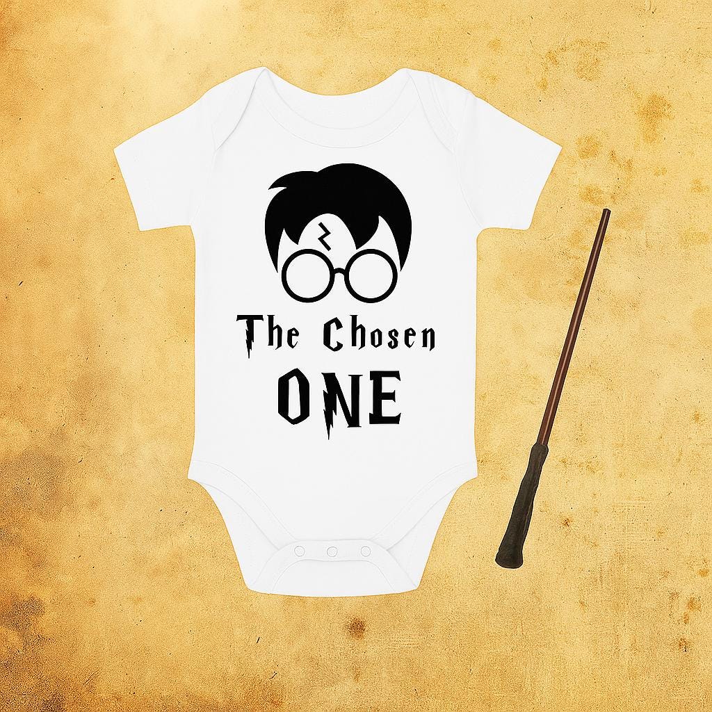 Wizard Baby Onesie: "The Chosen One" Cotton Bodysuit - baby bodysuit by Sarah's Embroidery
