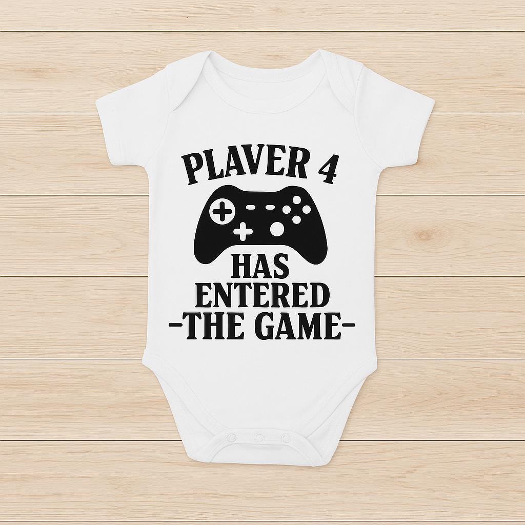 Player 4 Gaming Baby Bodysuit - 100% Cotton Gamer Baby Grow - baby bodysuit by Sarah's Embroidery