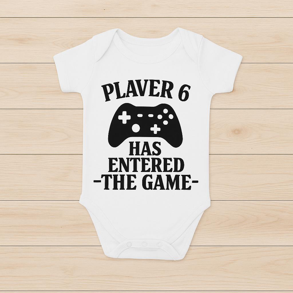 Player 6 Gaming Baby Bodysuit - 100% Cotton Gamer Baby Grow - baby bodysuit by Sarah's Embroidery