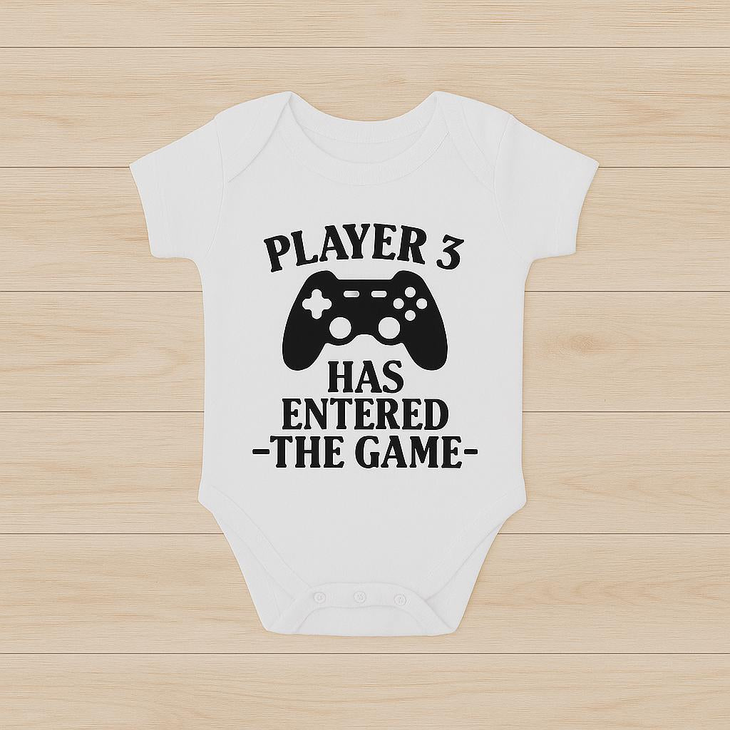 Player 3 Baby Bodysuit - Gamer Cotton Baby Grow - baby bodysuit by Sarah's Embroidery
