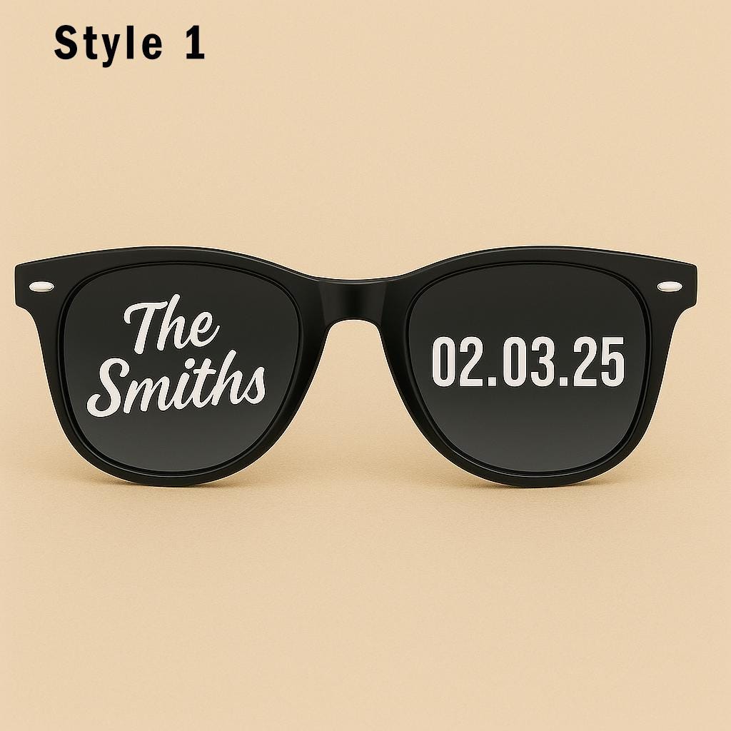 Personalised Wedding Sunglasses – Bride & Groom Favors, Custom Date - sunglasses by Sarah's Embroidery