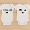 Coming Soon + Me Too Matching Bodysuits – Pregnancy Announcement Twins or Siblings Set - baby bodysuit by Sarah's Embroidery