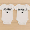 DOUBLE TROUBLE Baby Bodysuit Set – Funny Matching Outfits for Twins or Siblings - baby bodysuit by Sarah's Embroidery