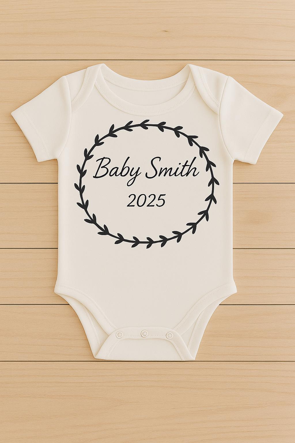 Personalised Baby Name Bodysuit: Wreath Design, Newborn Gift - baby bodysuit by Sarah's Embroidery