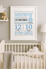 Personalised Baby Birth Stats Print: Custom Nursery Decor Keepsake - wall art print by Sarah's Embroidery