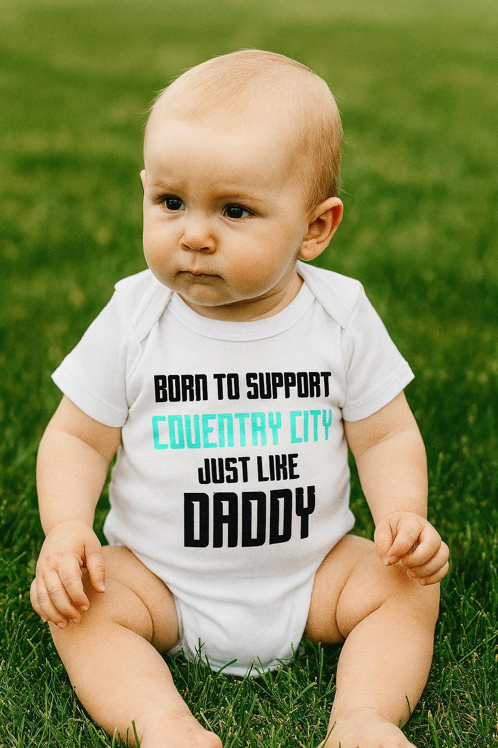 Coventry Football Baby Bodysuit, Born to Support, Baby Gift - baby bodysuit by Sarah's Embroidery