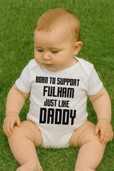 Fulham Football Baby Bodysuit, Born to Support, Baby Gift - baby bodysuit by Sarah's Embroidery