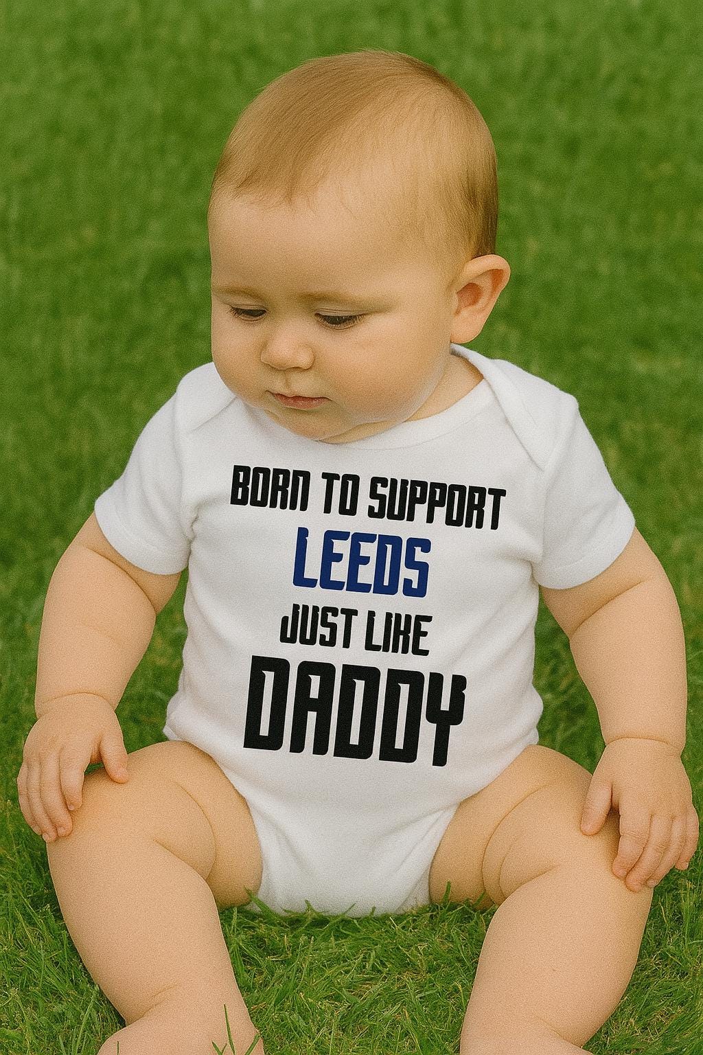 Leeds Football Baby Vest, Born to Support, Baby Gift - baby bodysuit by Sarah's Embroidery