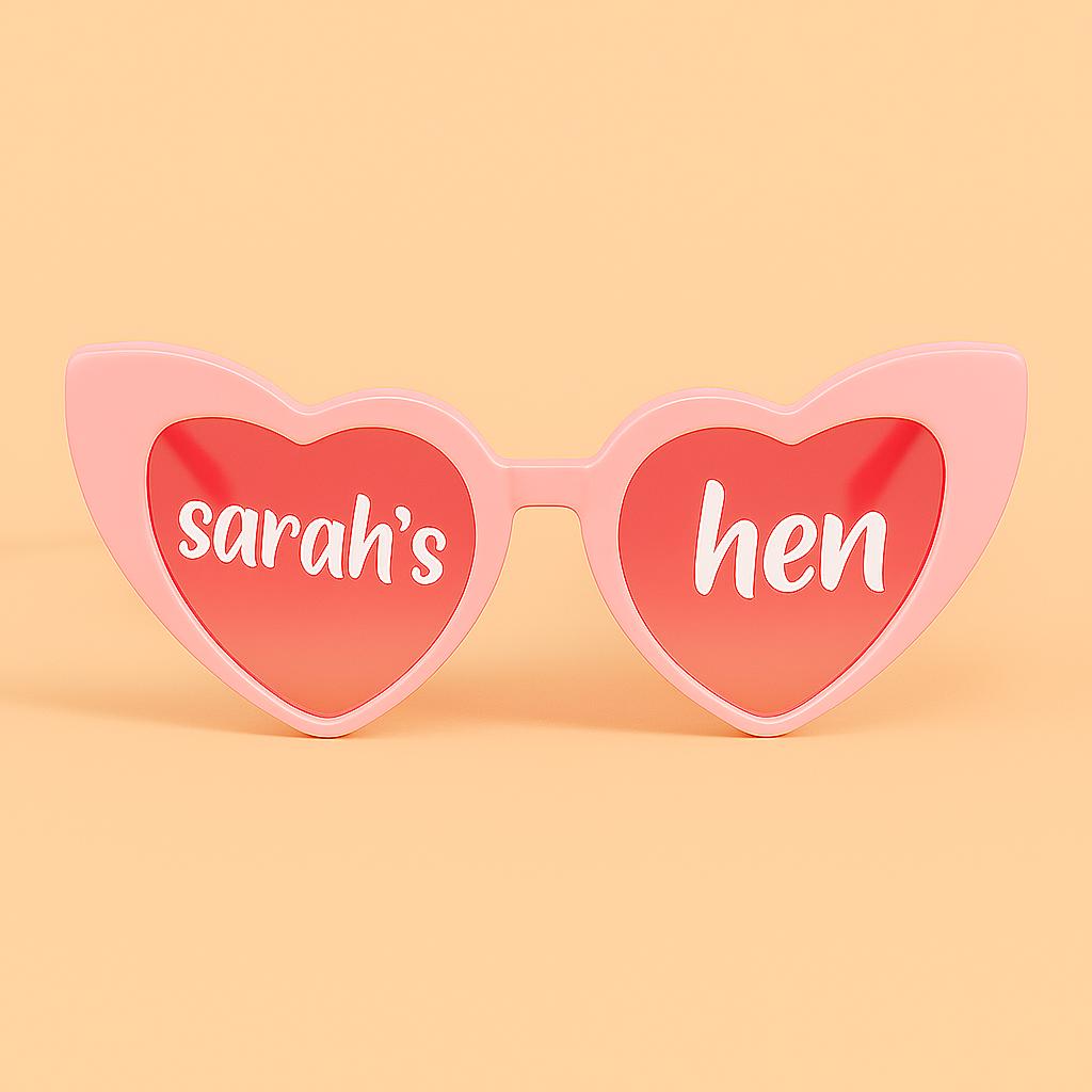 Personalised Heart Sunglasses: Pink Hen Party Favors - t-shirt by Sarah's Embroidery