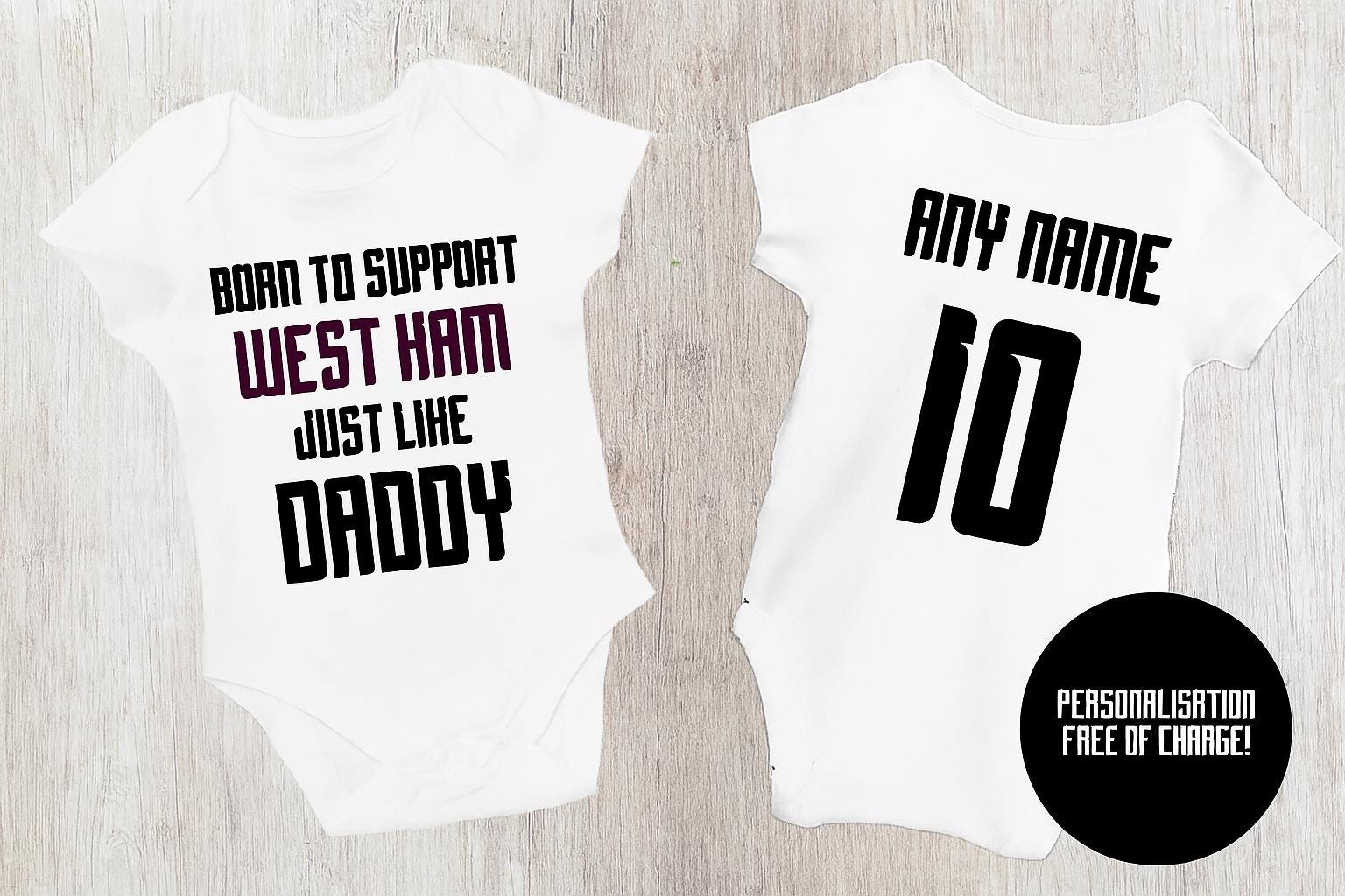 West Ham Baby Bodysuit - Born to Support Football Team - baby bodysuit by Sarah's Embroidery