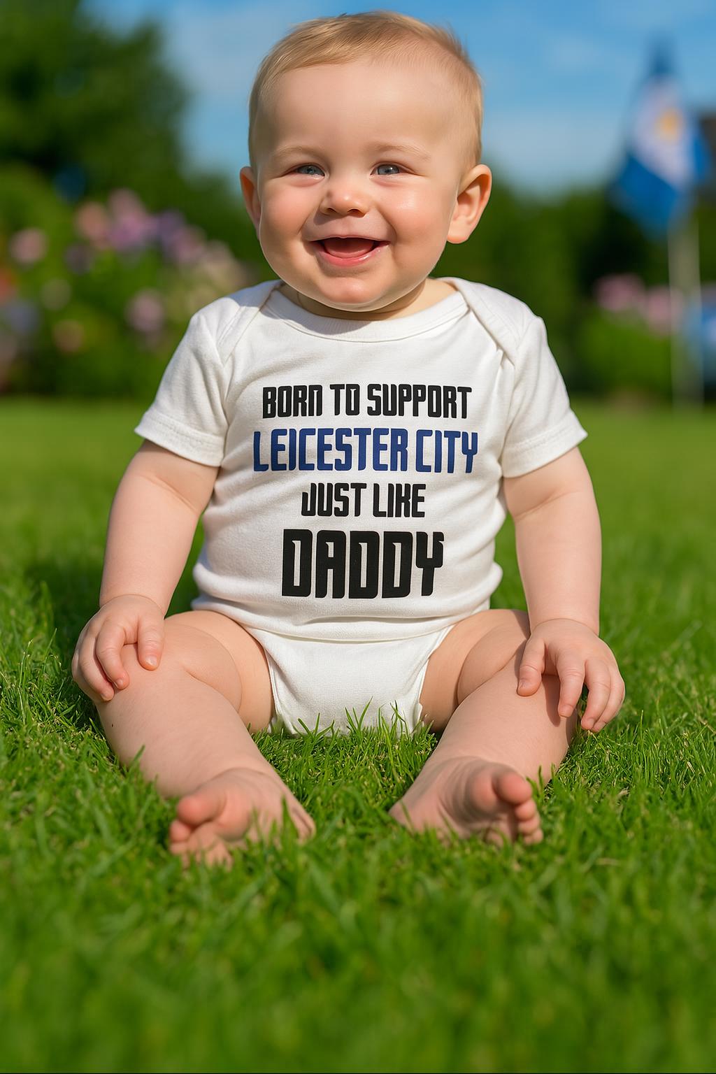 Leicester City Baby Bodysuit - Born to Support Football Team - baby bodysuit by Sarah's Embroidery