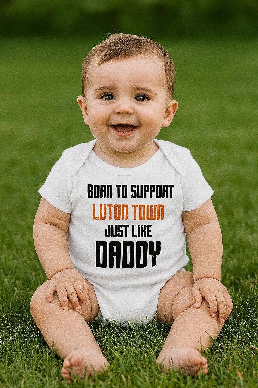 Luton Town Baby Bodysuit - Born to Support, Football Baby Vest - baby bodysuit by Sarah's Embroidery