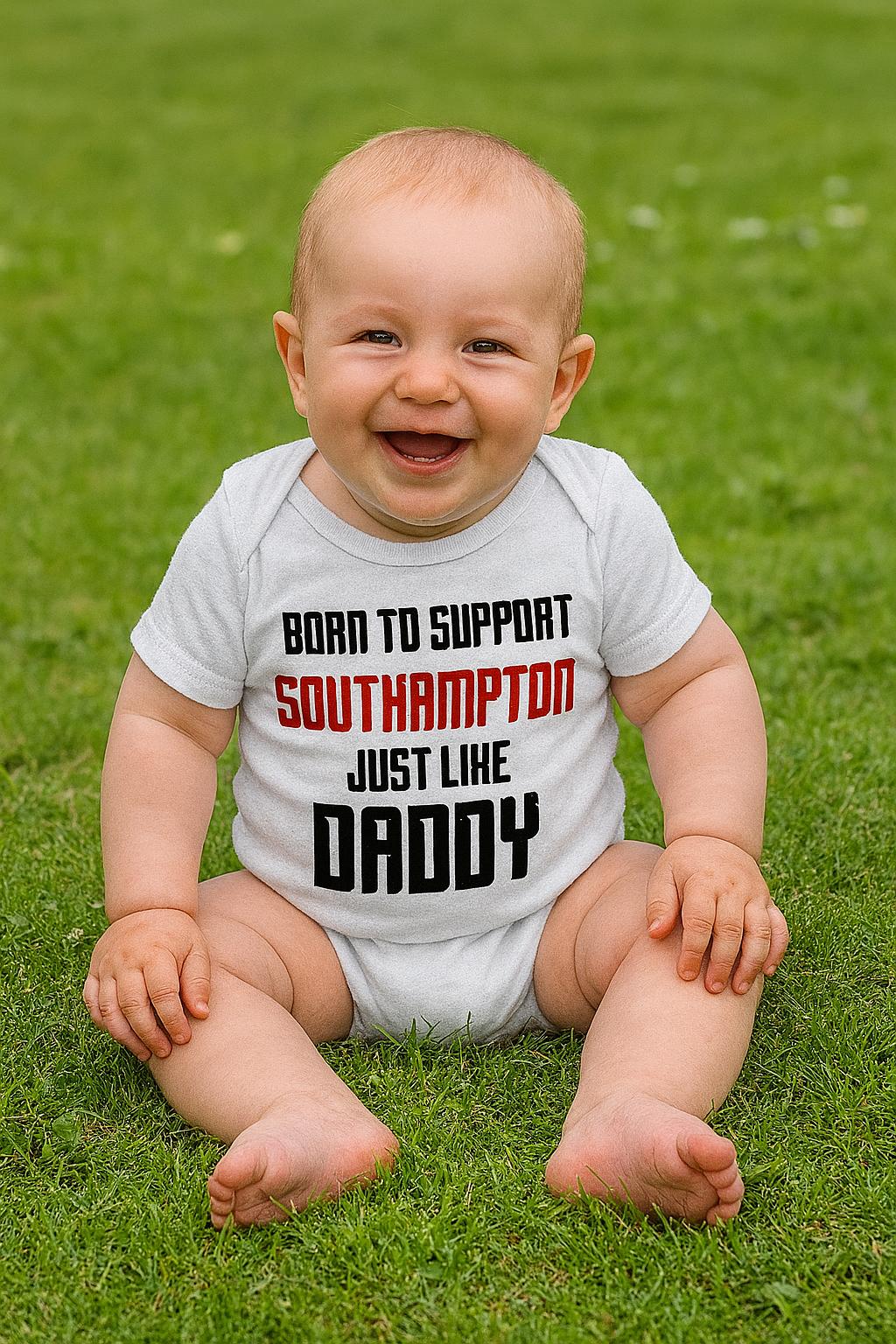 Southampton Football Baby Bodysuit - Born to Support - baby bodysuit by Sarah's Embroidery