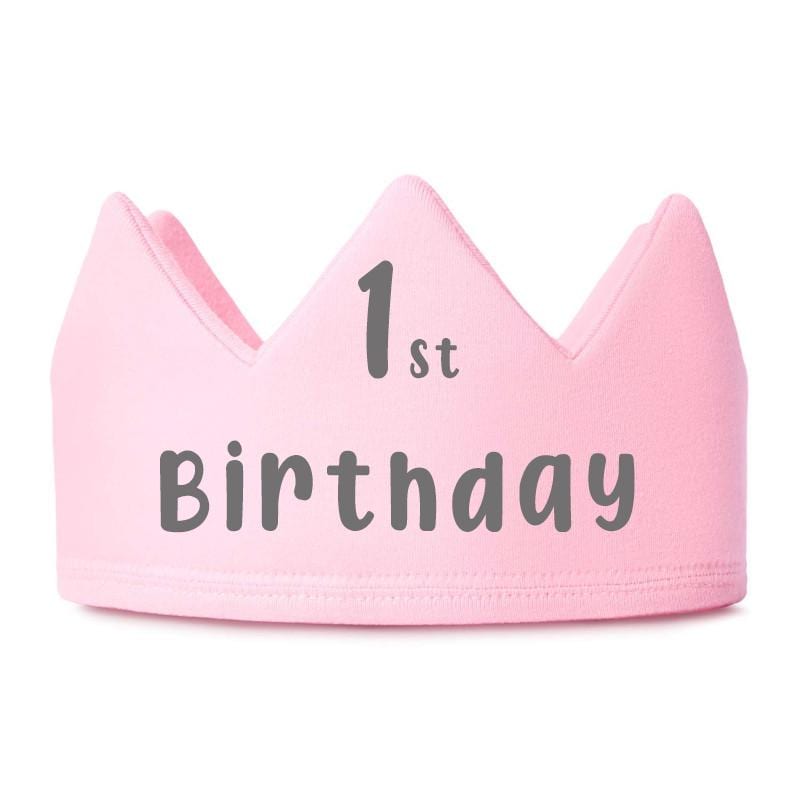 1st Birthday Crown: Soft Cotton Party Hat - Pink, White & Blue - t-shirt by Sarah's Embroidery