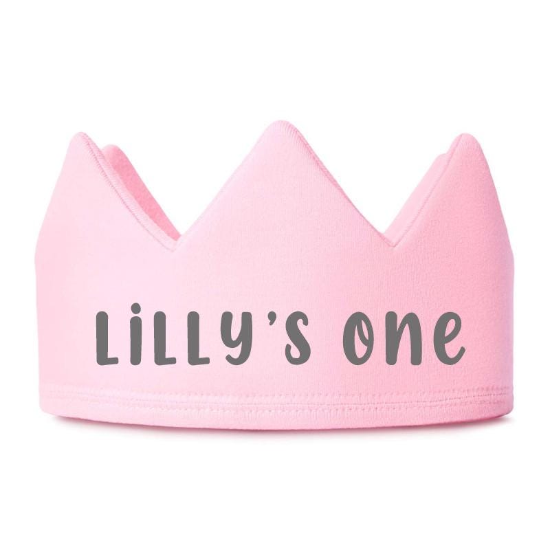 Personalised 1st Birthday Crown: Custom Party Hat - Pink, White & Blue - wall art print by Sarah's Embroidery