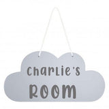 Personalised Nursery Cloud Sign – Custom Name “Room” Plaque – Blue, Pink, or Grey - wall art print by Sarah's Embroidery