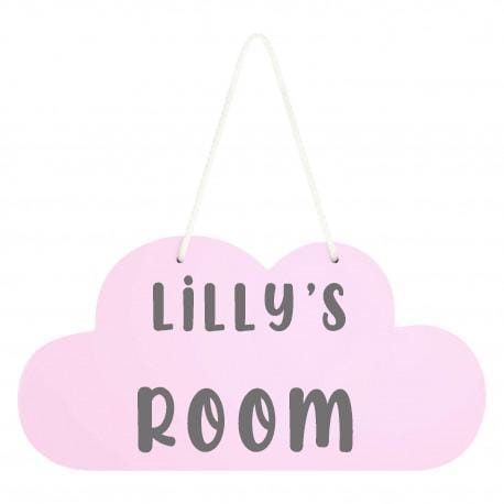 Personalised Nursery Cloud Sign – Custom Name “Room” Plaque – Blue, Pink, or Grey - wall art print by Sarah's Embroidery