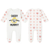 Baby Proposal Sleepsuit – “Will You Marry My Mummy/Daddy?” – Engagement Announcement Outfit - baby sleepsuit by Sarah's Embroidery