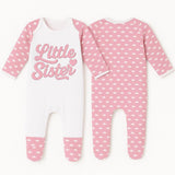 Little Sister Baby Sleepsuit – Pink Cloud Pattern – Newborn & Infant Outfit - baby bodysuit by Sarah's Embroidery