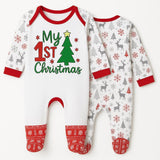 My 1st Christmas Baby Sleepsuit – Festive Newborn Outfit – Red, Green & White Reindeer Design - baby bodysuit by Sarah's Embroidery