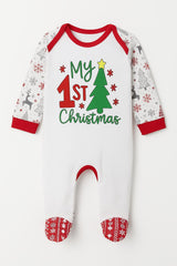 My 1st Christmas Baby Sleepsuit – Festive Newborn Outfit – Red, Green & White Reindeer Design - baby bodysuit by Sarah's Embroidery