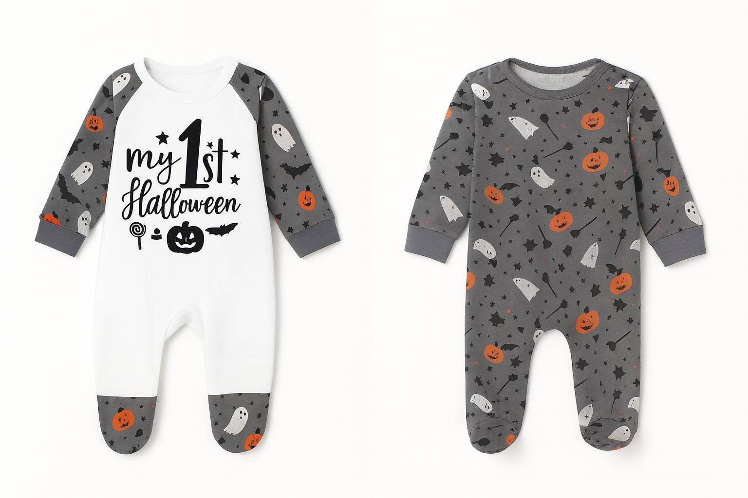 Baby's First Halloween Romper: Soft Cotton, Pumpkin & Ghost Design - baby bodysuit by Sarah's Embroidery