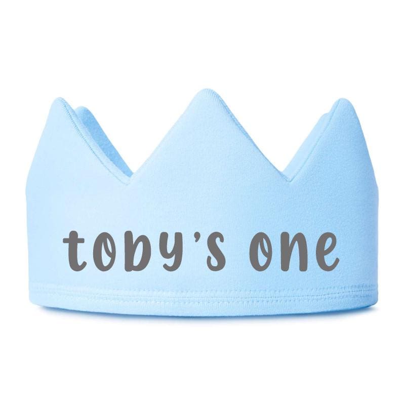 Personalised 1st Birthday Crown: Custom Party Hat - Pink, White & Blue - wall art print by Sarah's Embroidery