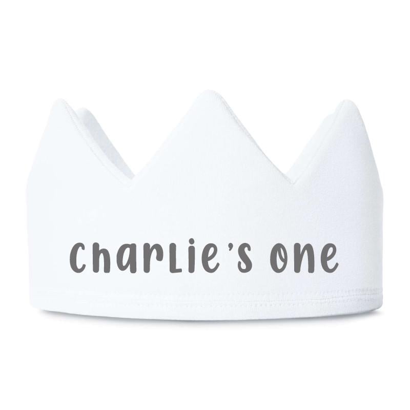 Personalised 1st Birthday Crown: Custom Party Hat - Pink, White & Blue - wall art print by Sarah's Embroidery