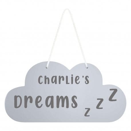 Personalised Nursery Cloud Sign – Custom Baby Name Wall Hanging – Blue, Pink, or Grey - wall art print by Sarah's Embroidery