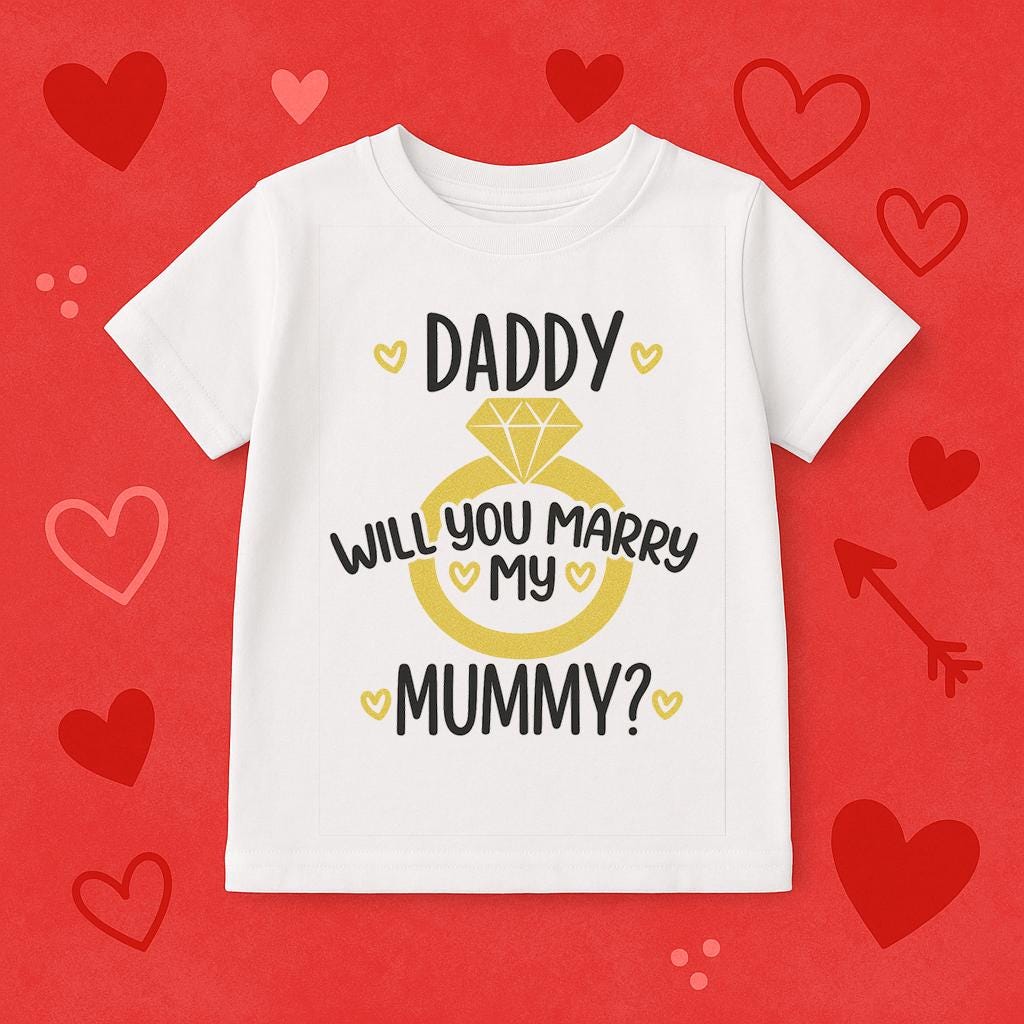 Kids Proposal T-Shirt – “Will You Marry My Mummy/Daddy?” – Engagement Announcement Outfit - t-shirt by Sarah's Embroidery