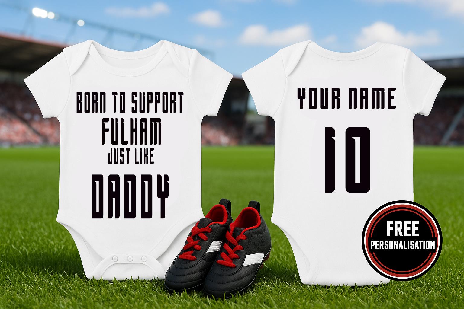 Fulham Football Baby Bodysuit, Born to Support, Baby Gift - baby bodysuit by Sarah's Embroidery